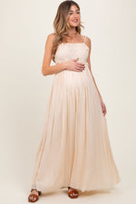 Beige Lace Bodice Cutout Tie Back Maternity Maxi Dress by PinkBlush at Everetts Place