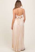 Beige Lace Bodice Cutout Tie Back Maternity Maxi Dress by PinkBlush at Everetts Place