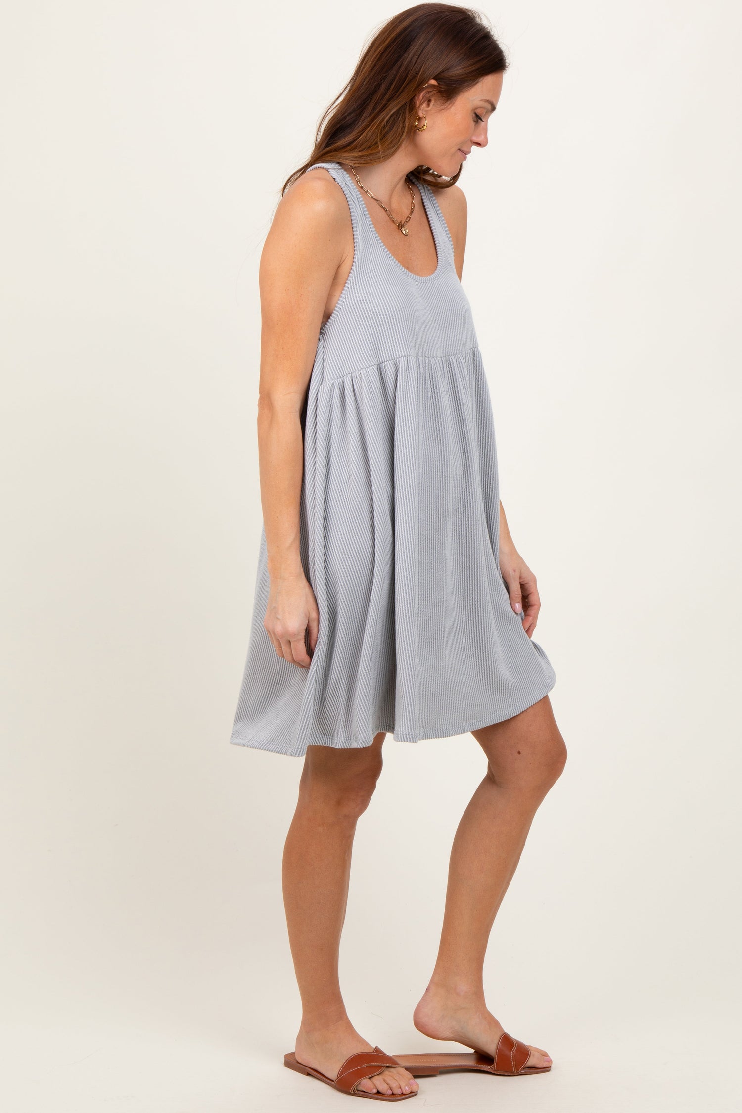 Heather Grey Ribbed Sleeveless Open Back Midi Dress