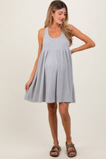 Heather Grey Ribbed Sleeveless Open Back Maternity Midi Dress by PinkBlush at Everetts Place