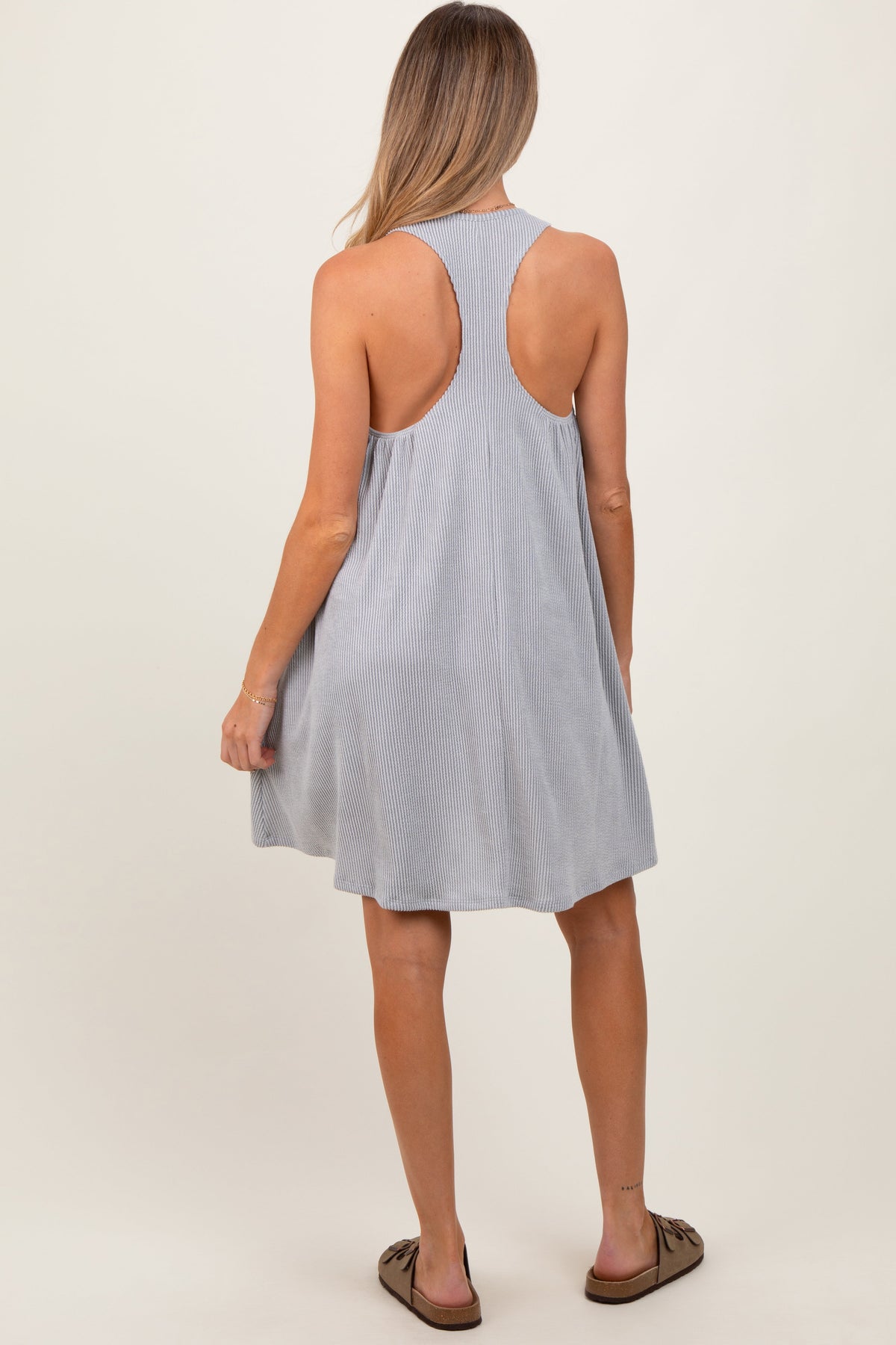 Heather Grey Ribbed Sleeveless Open Back Maternity Midi Dress by PinkBlush at Everetts Place