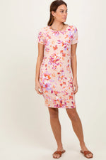 PinkBlush Peach Floral Short Sleeve Ruched Dress for Casual Summer Elegance - Apparel & Accessories > Clothing > Dresses