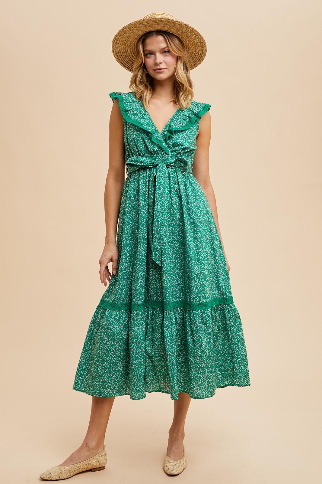 Green Ruffled Floral Cotton Maxi Dress by PinkBlush at Everetts Place