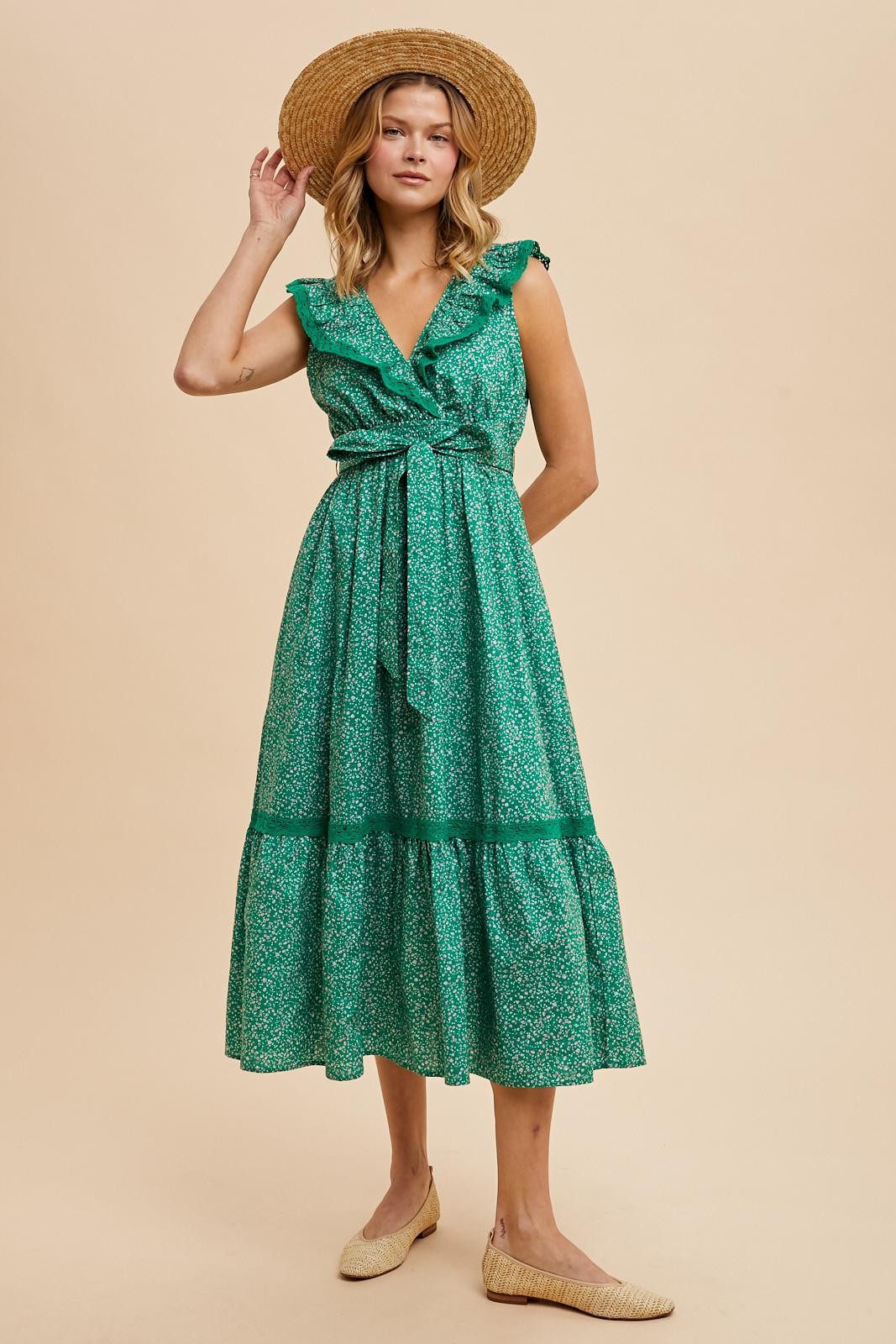 Green Ruffled Floral Cotton Maxi Dress by PinkBlush at Everetts Place