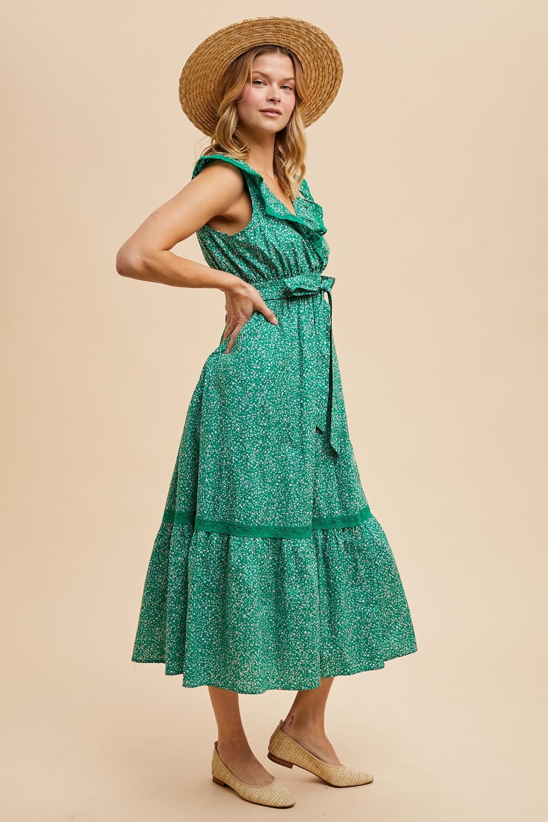Green Ruffled Floral Cotton Maxi Dress by PinkBlush at Everetts Place