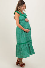 Green Ruffled Floral Cotton Maternity Maxi Dress by PinkBlush at Everetts Place