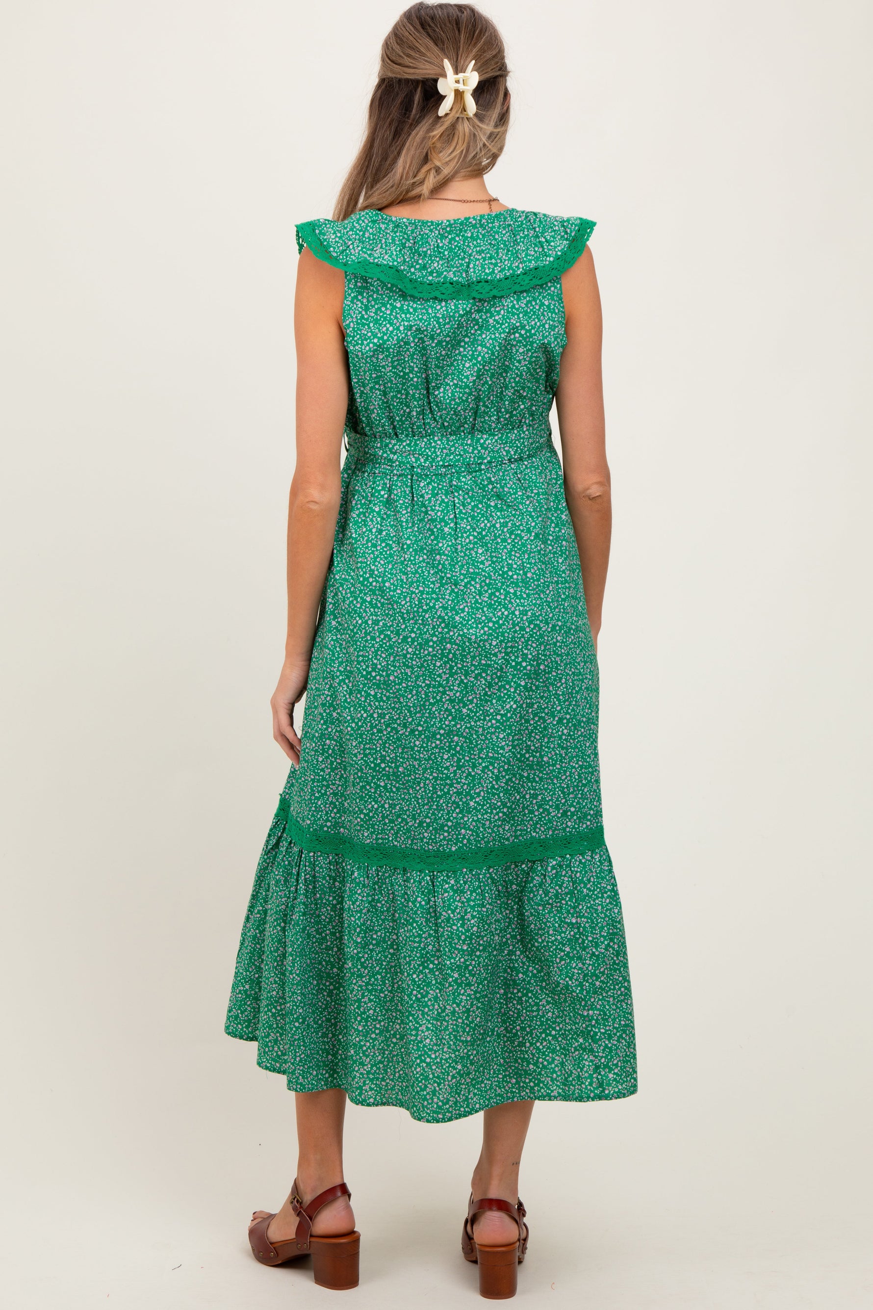 Green Ruffled Floral Cotton Maternity Maxi Dress by PinkBlush at Everetts Place