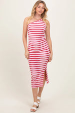 PinkBlush Chic Pink Striped Midi Dress with Side Slit for Modern Women - Apparel & Accessories > Clothing > Dresses Apparel & Accessories > Clothing > Dresses