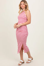 PinkBlush Chic Pink Striped Midi Dress with Side Slit for Modern Women - Apparel & Accessories > Clothing > Dresses Apparel & Accessories > Clothing > Dresses
