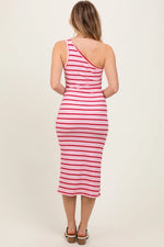 PinkBlush Chic Pink Striped Midi Dress with Side Slit for Modern Women - Apparel & Accessories > Clothing > Dresses Apparel & Accessories > Clothing > Dresses