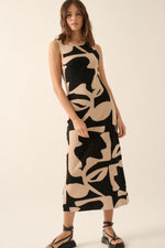 Knit Sleeveless Midi Dress - Black Abstract Print by PinkBlush