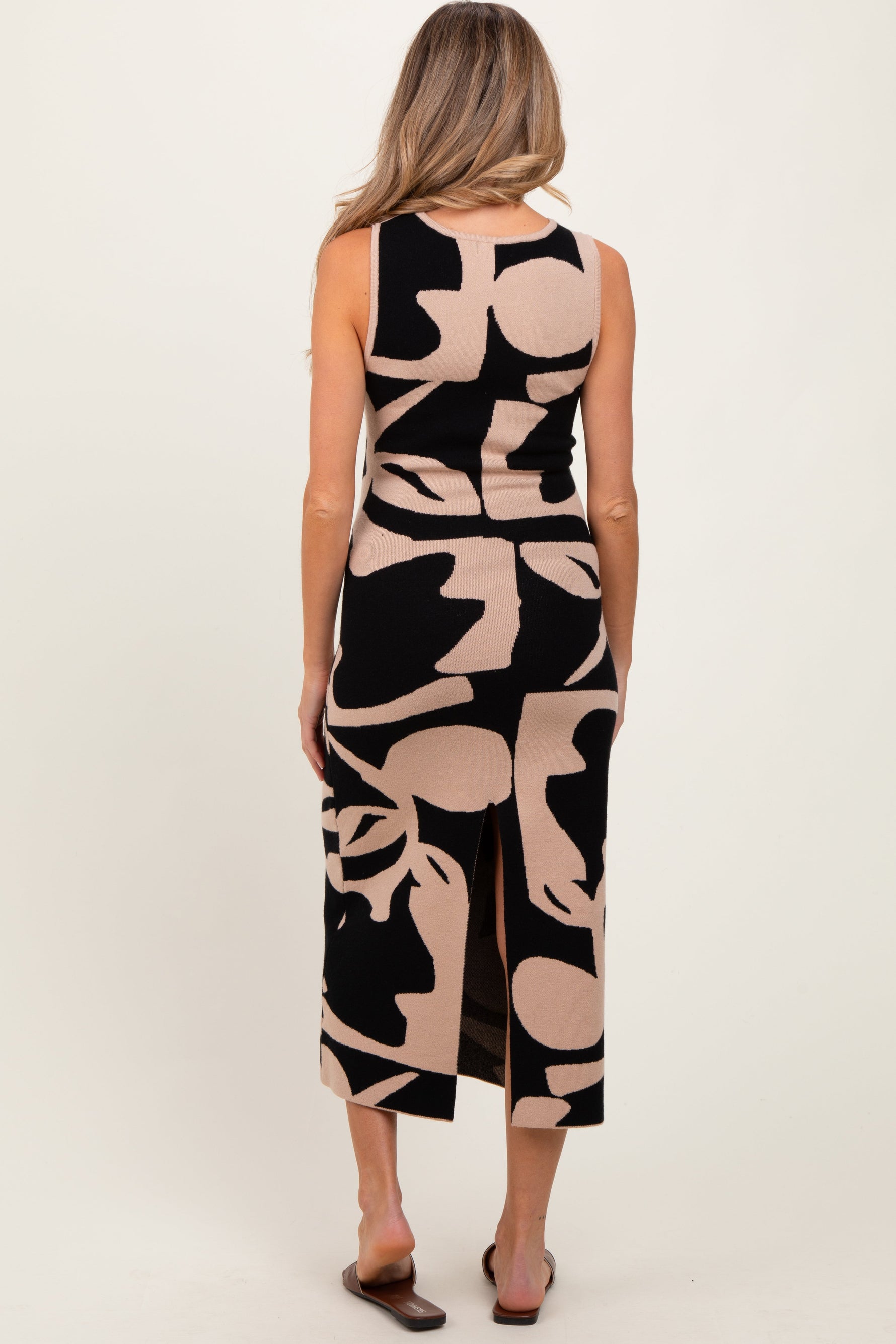Black Abstract Print Knit Sleeveless Maternity Midi Dress by PinkBlush at Everetts Place