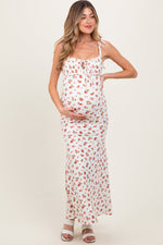 Red Ribbed Floral Shoulder Tie Maternity Maxi Dress by PinkBlush at Everetts Place