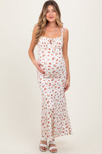 Red Ribbed Floral Shoulder Tie Maternity Maxi Dress by PinkBlush (view 1 of 6)