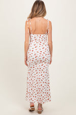 Red Ribbed Floral Shoulder Tie Maternity Maxi Dress by PinkBlush (view 4 of 6)
