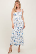 Blue Ribbed Floral Shoulder Tie Maxi Dress - Shoulder, Neck, One-piece garment, Day Dress, Fashion | Everetts Place