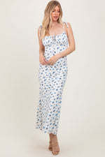 Blue Ribbed Floral Shoulder Tie Maxi Dress by PinkBlush at Everetts Place