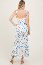 Blue Ribbed Floral Shoulder Tie Maxi Dress by PinkBlush at Everetts Place