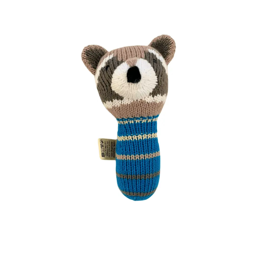Finn And Emma Mini Rattle Ramsay The Raccoon Hand Knit Organic Cotton Safe Baby Toy For Sleep And Explore Finn + Emma 