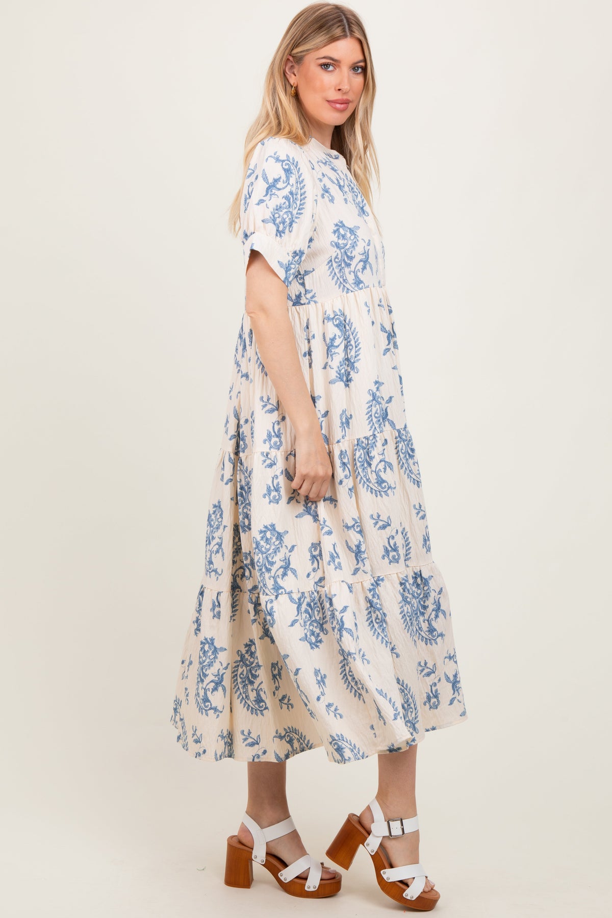 Flowy Paisley Button Up Tiered Maxi Dress by PinkBlush