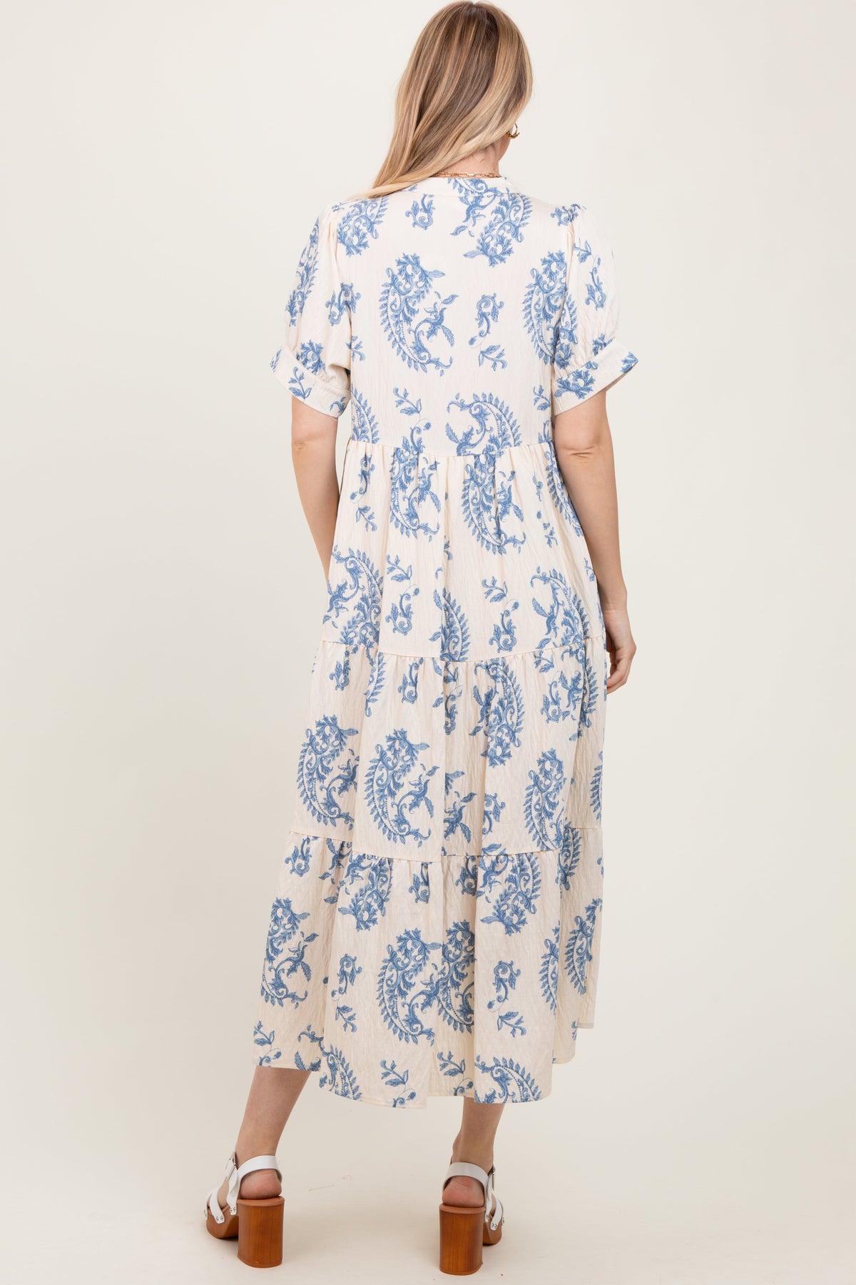 Flowy Paisley Button Up Tiered Maxi Dress by PinkBlush