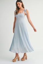 Light Blue Textured Knit Shoulder Tie Midi Dress by PinkBlush