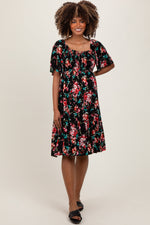 Black Floral Smocked Maternity Midi Dress by PinkBlush at Everetts Place