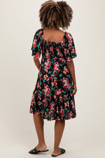 Black Floral Smocked Maternity Midi Dress by PinkBlush at Everetts Place