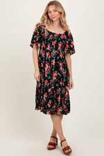 Black Floral Smocked Midi Dress by PinkBlush at Everetts Place