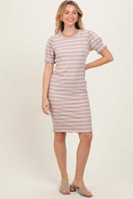 PinkBlush Taupe Striped Short Sleeve T Shirt Dress for Stylish Women - Apparel & Accessories > Clothing > Dresses