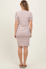 PinkBlush Taupe Striped Short Sleeve T Shirt Dress for Stylish Women - Apparel & Accessories > Clothing > Dresses