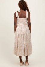 PinkBlush Beige Printed Midi Dress with Tie Straps for Casual Elegant Women - Apparel & Accessories > Clothing > Dresses Apparel & Accessories > Clothing > Dresses