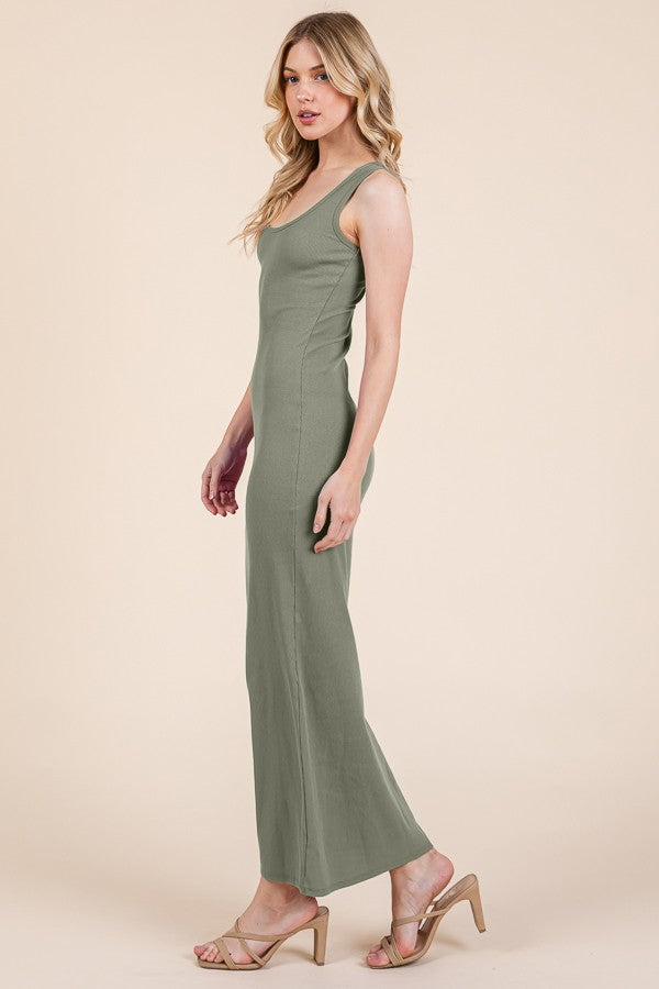 Light Olive Ribbed Basic Maxi Dress by PinkBlush at Everetts Place