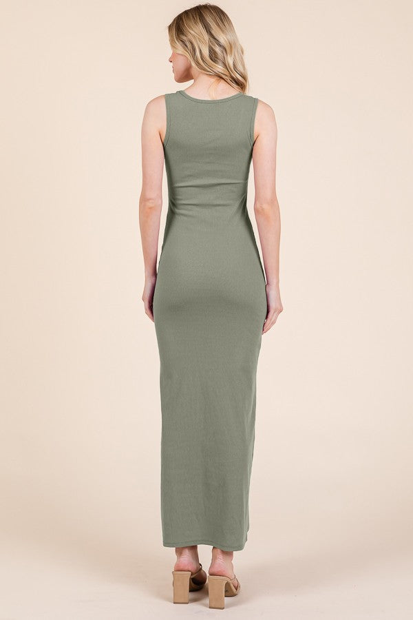 Light Olive Ribbed Basic Maxi Dress by PinkBlush at Everetts Place