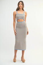 PinkBlush aqua chevron knit fitted maternity midi dress with cutout detail.