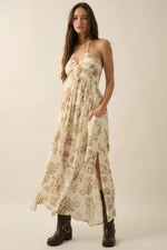 Taupe Floral Tie-Back Halter Maxi Dress PinkBlush 