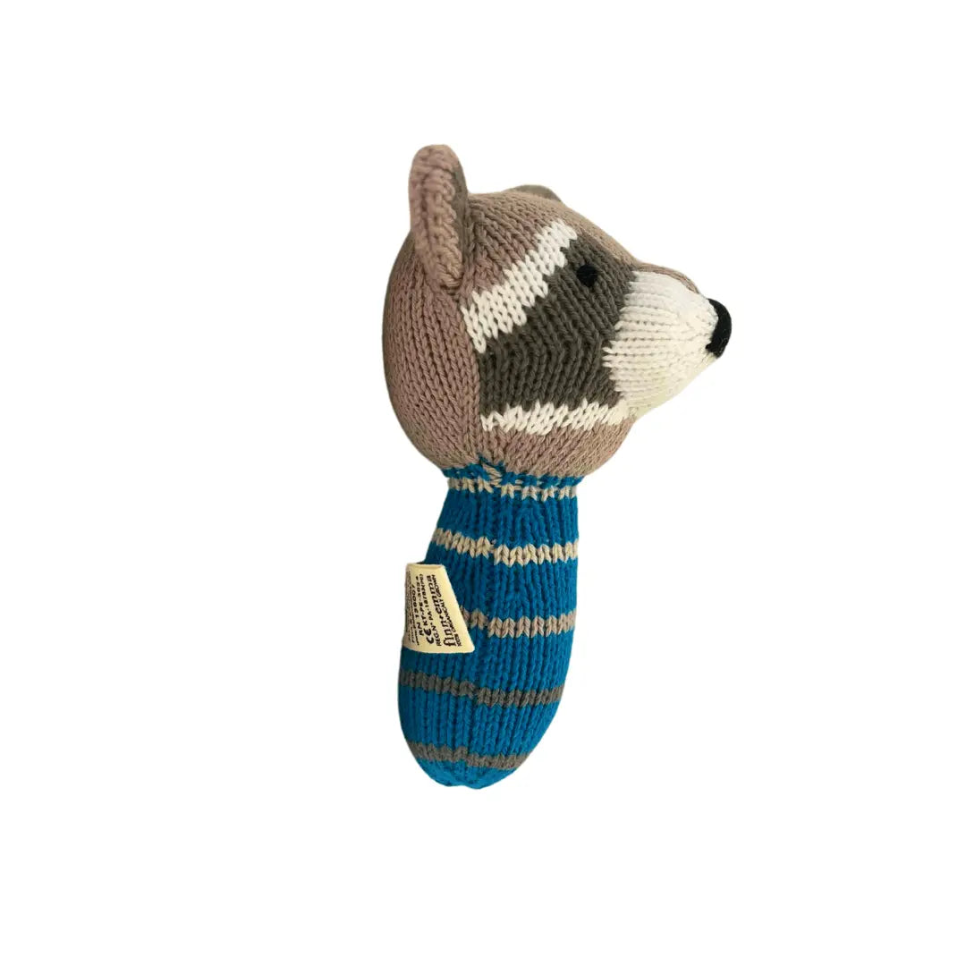 Finn And Emma Mini Rattle Ramsay The Raccoon Hand Knit Organic Cotton Safe Baby Toy For Sleep And Explore Finn + Emma 