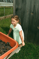 Elouise Dress Celery Terry Cloth Short Sleeve Collar Button Flared Skirt Kids by Crew Kids NY at Everetts Place
