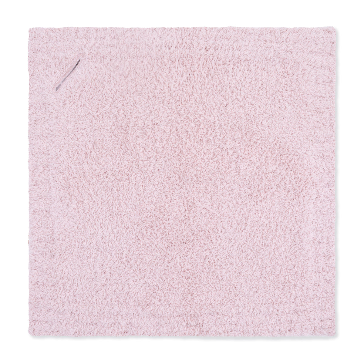 Blush chenille mini pacifier holder blanket with an integrated pacifier loop