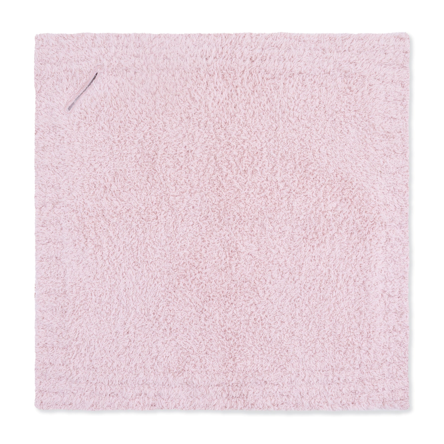 Blush chenille mini pacifier holder blanket with an integrated pacifier loop