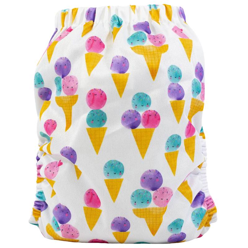 Slim Fit Pocket Cloth Diaper with colorful ice cream print for babies 8-40lbs.