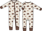 Baby romper printed with standing buffalo, with a two-way zipper and covered feet