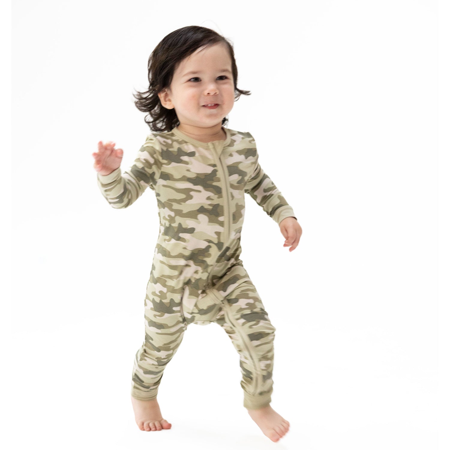 Convertible baby romper in camo print