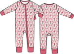 Baby convertible romper in the Leslie Rose floral print with covered feet and a chin zipper guard