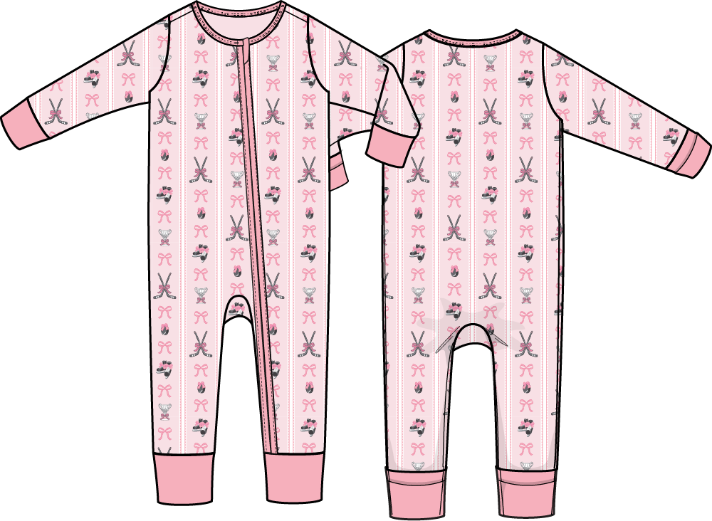 Baby convertible romper in a wide hockey stripe with fold-over cuffs and covered feet