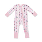 Convertible romper in a hockey-inspired striped print with a two-way front zipper and footed legs