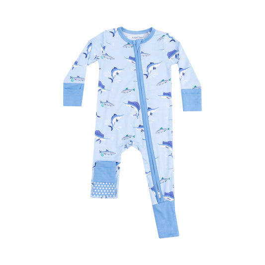 2 Way Zipper Romper Deep Sea Fishing Blue.