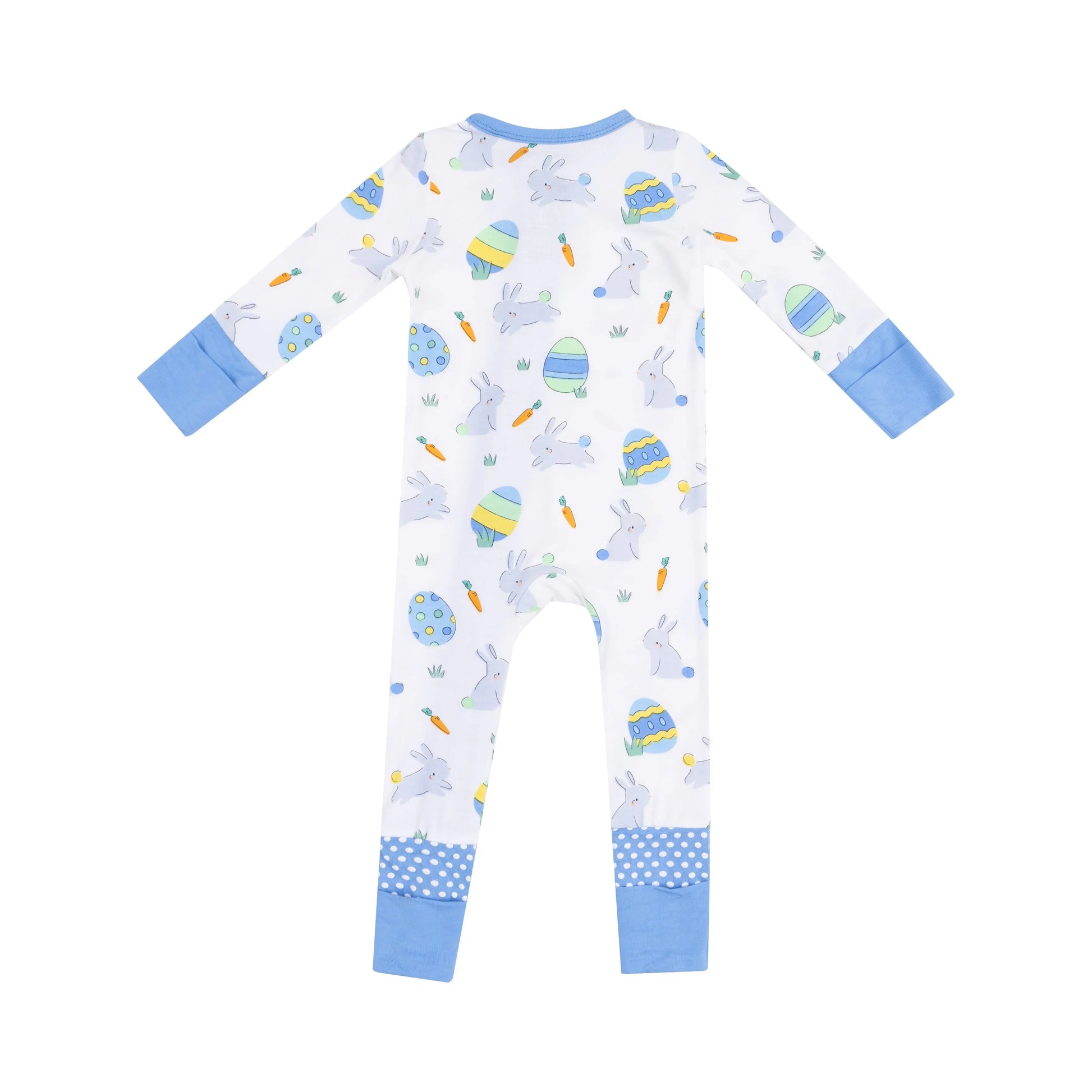 2 Way Zipper Romper Easter Bunnies Blue.