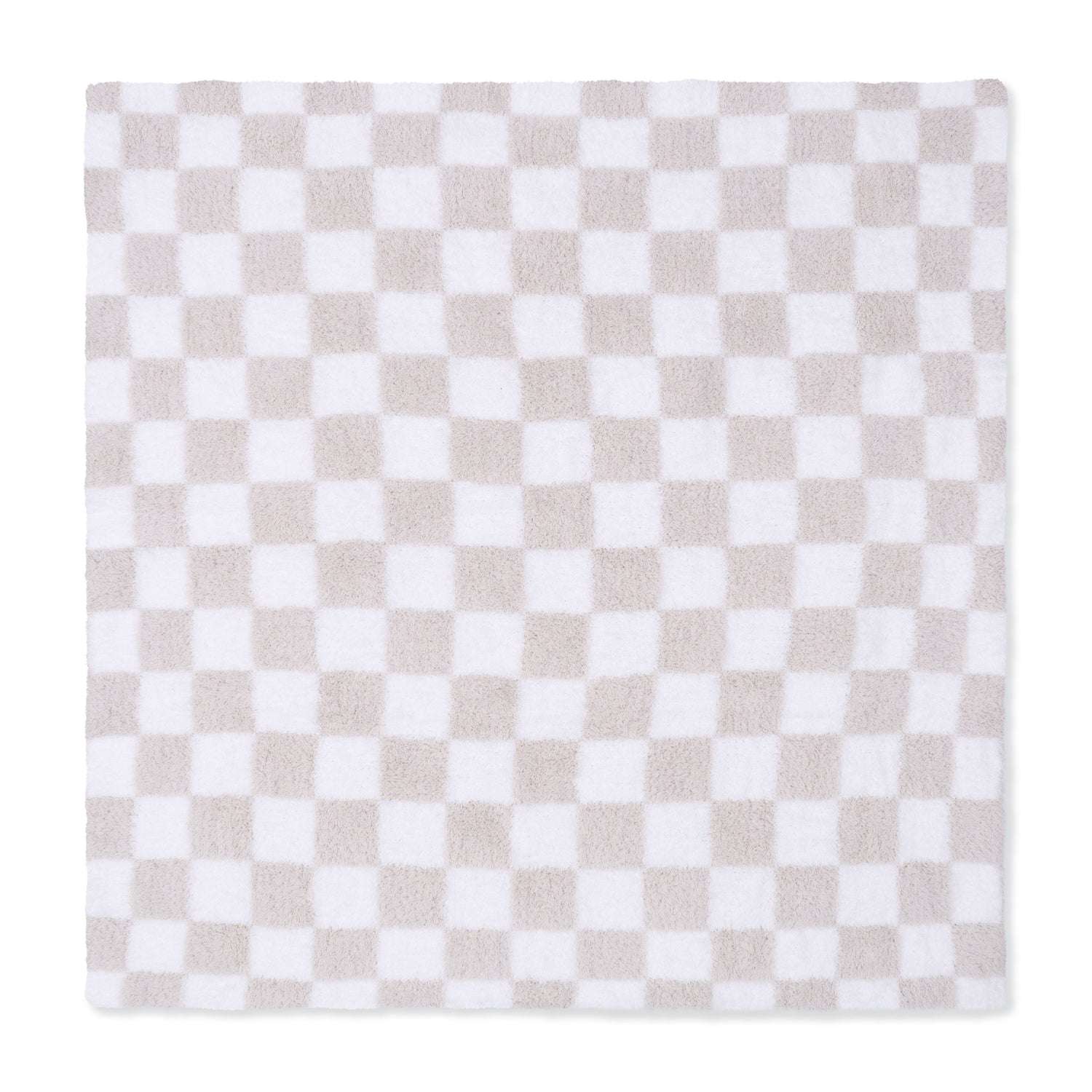 Chenille baby blanket with natural cream and off-white checkerboard pattern