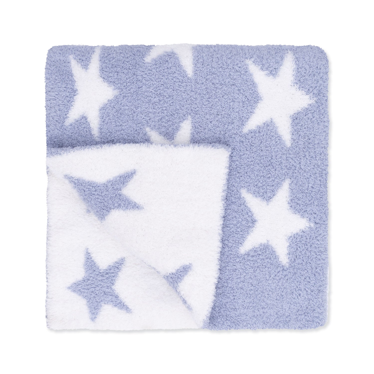 Dusty blue chenille baby blanket with star pattern
